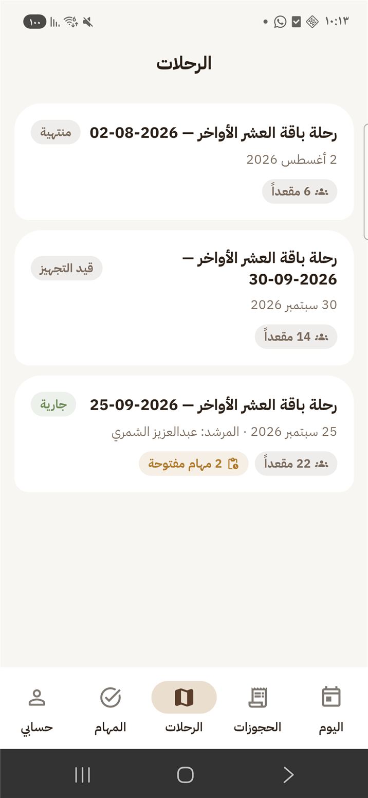 Staff app — the company's trips in the field